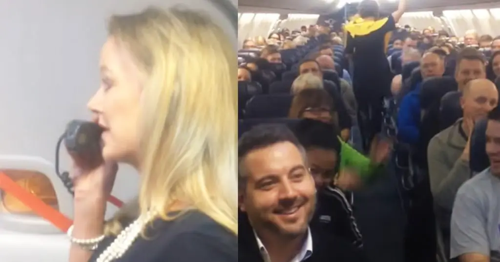 trend-central-flight-attendant-begins-safety-speech-and-the-entire