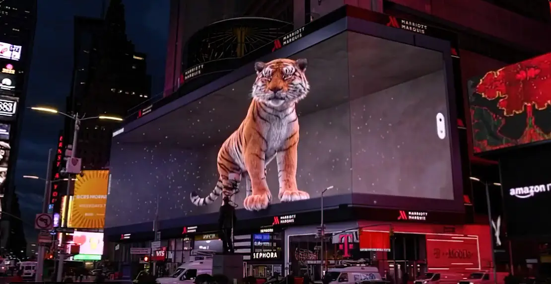 3D Tiger Looks Like He's Jumping Off Times Square Billboard